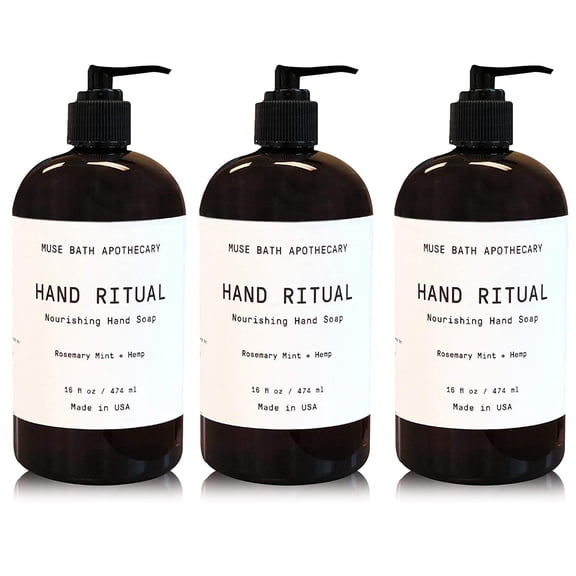 Muse Apothecary Hand Ritual Luxury Aromatherapy Liquid Hand Soap, Rosemary Mint & Hemp, 16 Oz 3-Pack