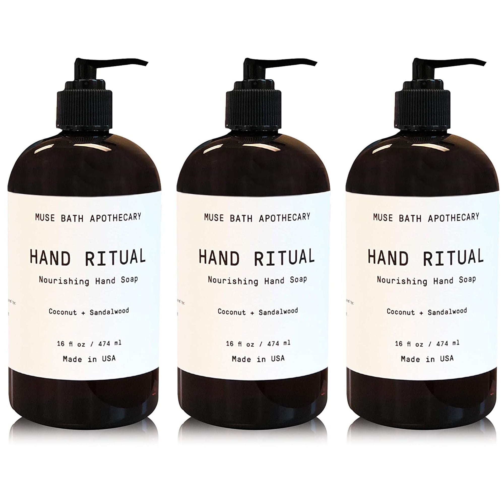 Muse Apothecary Hand Ritual Luxury Aromatherapy Liquid Hand Soap with Coconut & Sandalwood Oil, 16 Oz 3-Pack