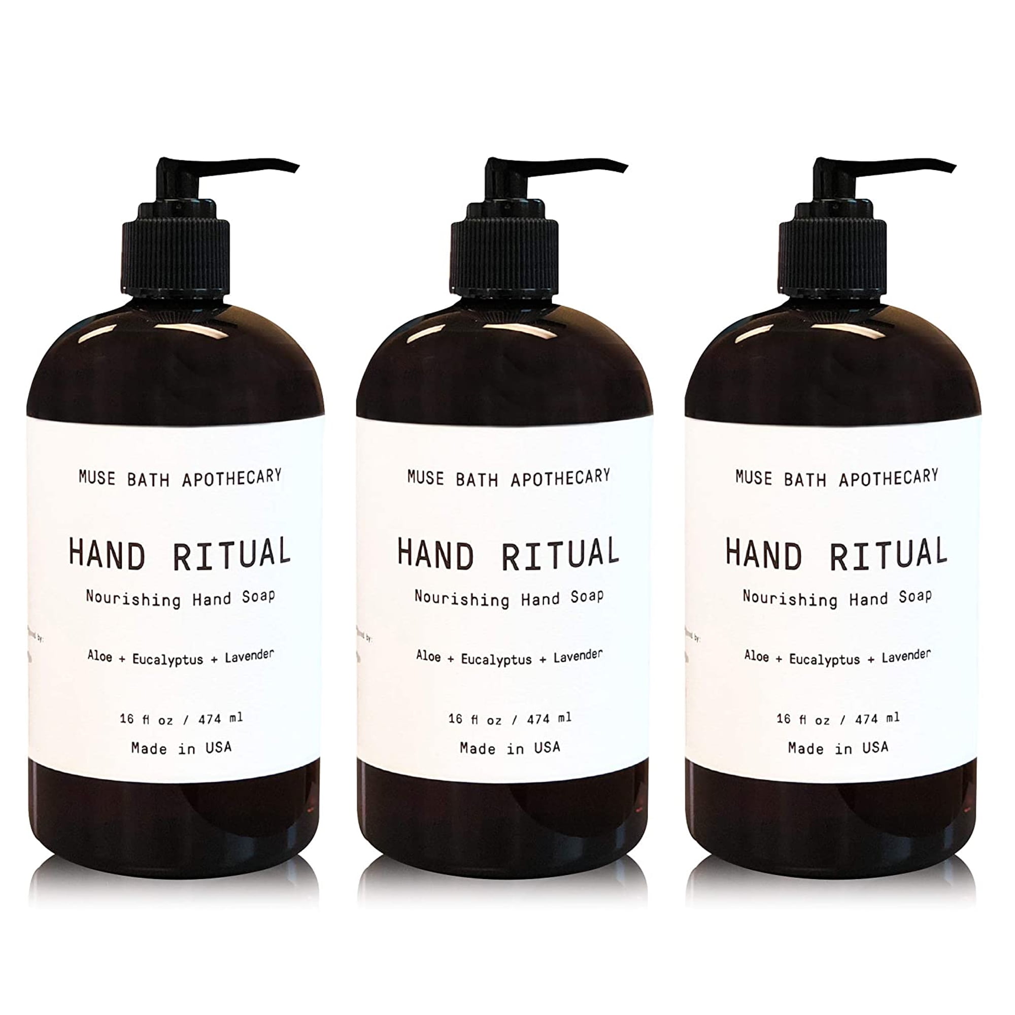 Muse Apothecary Hand Ritual Luxury Aromatherapy Liquid Hand Soap with Eucalyptus, Aloe Vera & Lavender Oil, 16 Oz 3-Pack