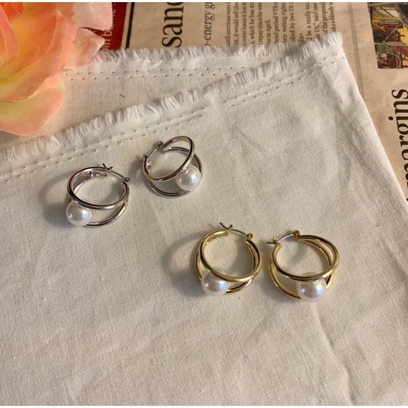 Muse Double Hoop and Pearl earrings