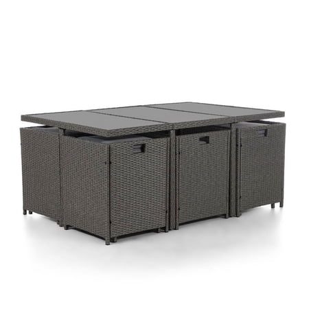 Muse & Lounge Co. Fields 11-Piece Outdoor Dining Set in Gray PE Wicker / Rattan