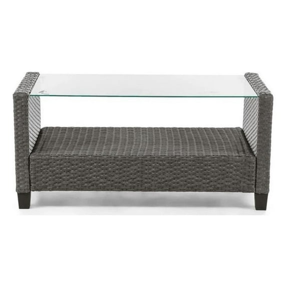 Muse & Lounge Co. Fields Outdoor Patio Coffee Table in Gray PE Wicker / Rattan