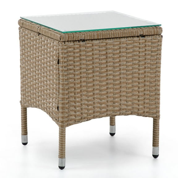 Muse & Lounge Co. Fields Outdoor Patio End Table in Natural PE Wicker / Rattan