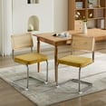 thumbnail image 1 of Muse Modern Upholstered Velvet Dining Chairs, Cane Rattan Back, Stainless Chrome Base, Gold, Set of 2, 1 of 9