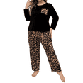 thumbnail image 1 of Musefolio Women Casual 2 Piece Outfit Set Long Sleeve Pajama Set Loungewear Pullover Round Leopard Print With Pockets Home Set 1X-5X, 1 of 6