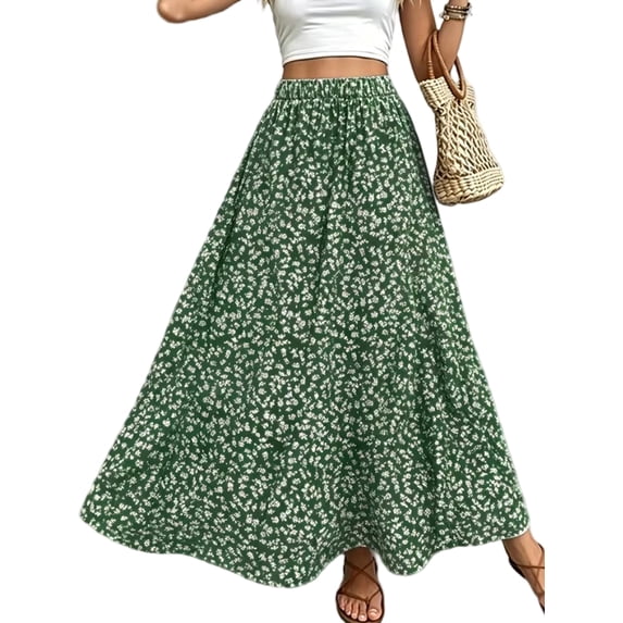Musefolio Women’s Small Floral Print Long Skirt Resort Style A-Line Maxi S-2XL