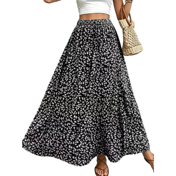 Musefolio Women’s Small Floral Print Long Skirt Resort Style A-Line Maxi S-2XL