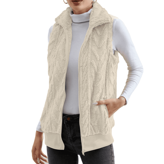Musefolio Women's Fall Winter Vests Sleeveless Turn-Down Collar Solid Color Lightweight Fuzzy Warm Casual Waistcoat S-2XL