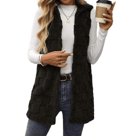 Musefolio Women's Fall Winter Vests Sleeveless Turn-Down Collar Solid Color Open Front Waistcoat S-XL