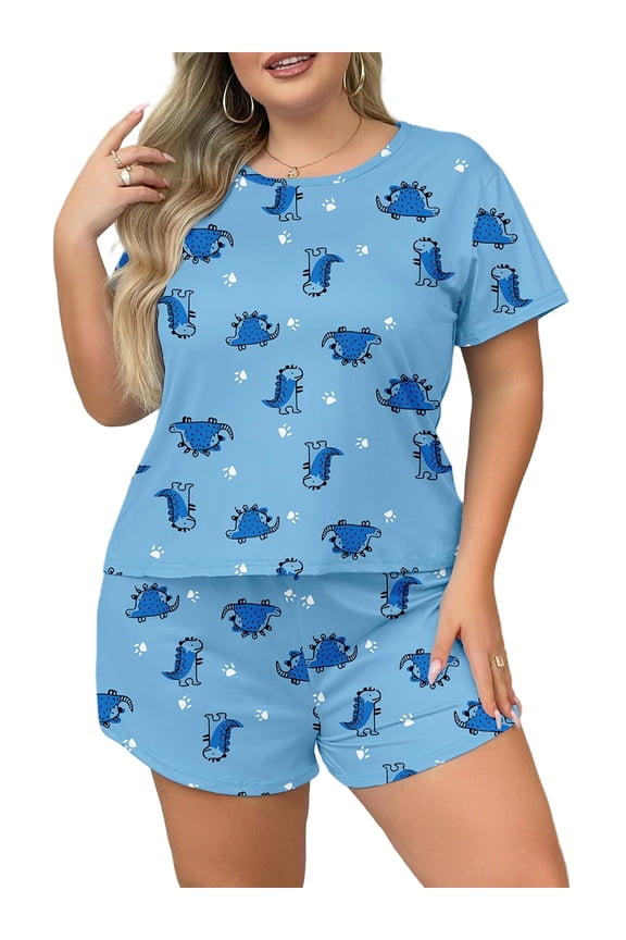 Women's Pajama Sets Summer Short Sleeve Round Neck Comfort Fit Printed Pattern Casual Sleepwear 1X-5X