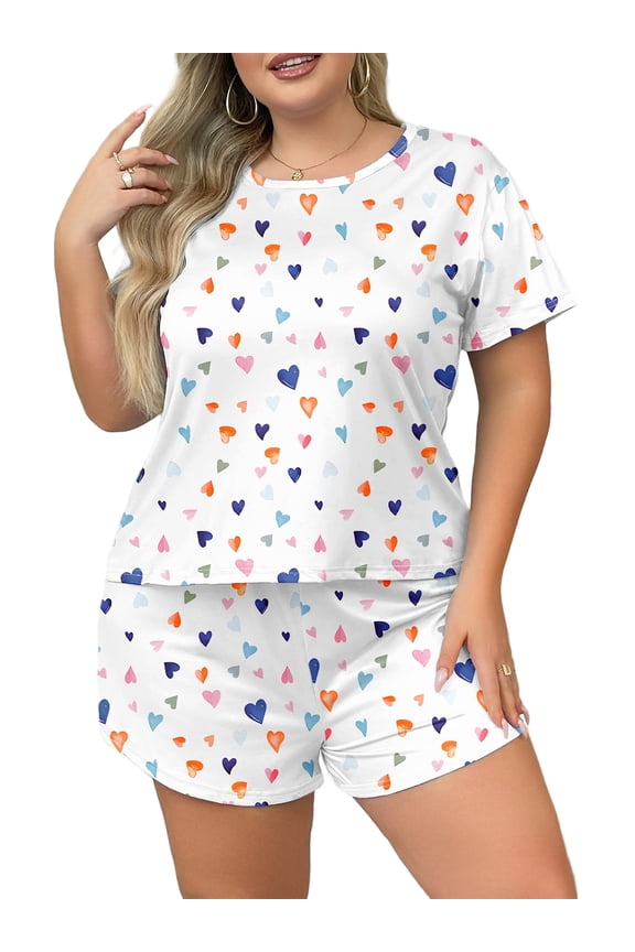 Women's Pajama Sets Summer Short Sleeve Round Neck Comfort Fit Printed Pattern Casual Sleepwear 1X-5X