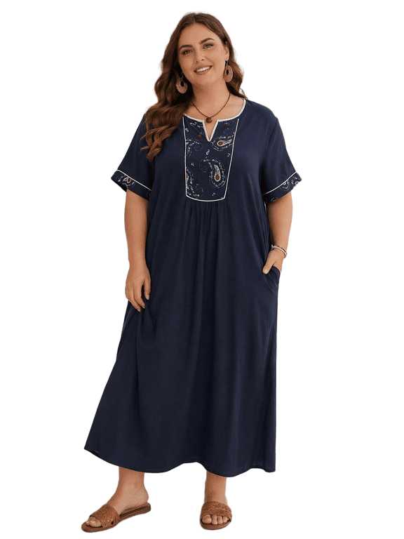 Women's Plus Size Long Sleepwear Dress Soft Rayon V-Neck Lounging Nightshirt Elegant House Dress 1X-4X