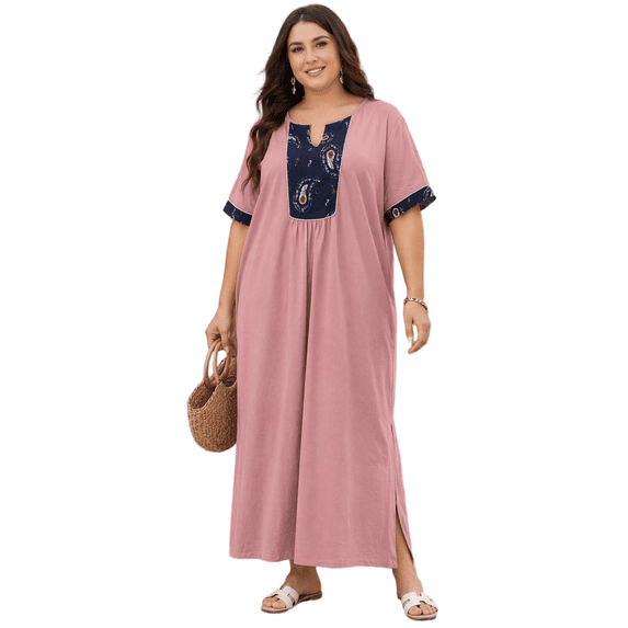 Musefolio Women's Plus Size Long Sleepwear Dress Soft Rayon V-Neck Lounging Nightshirt Elegant House Dress 1X-4X