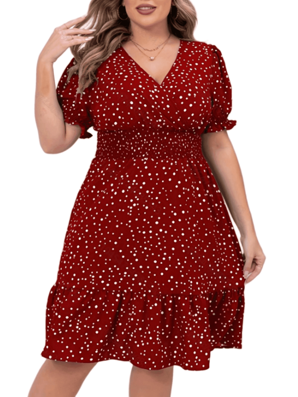 Musefolio Women's summer plump retro wave point draw pleated V-neck all  match show thin dress 1X-4X - Walmart.com