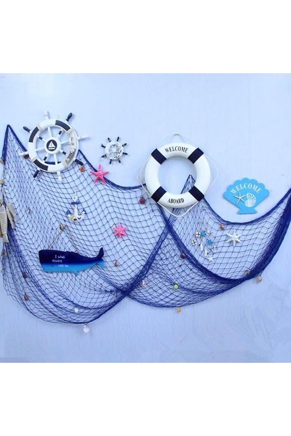 Musen Rustic Nautical Decorative Fishing Net Wall Hangings Decor with Shell Ornaments, Fish Net Decoration for Wall Home Decoration