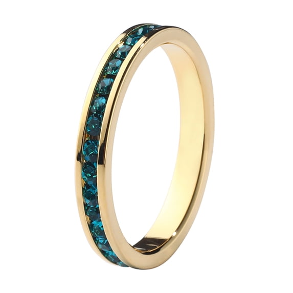Muses Art Design Birthstone Eternity Band Ring Gold-Plated (18K) (Channel Set/Full Round), Stackable Fashion Ring with Crystal Birthstone