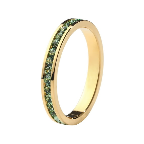 Muses Art Design Birthstone Eternity Band Ring Gold-Plated (18K) (Channel Set/Full Round), Stackable Fashion Ring with Crystal Birthstone