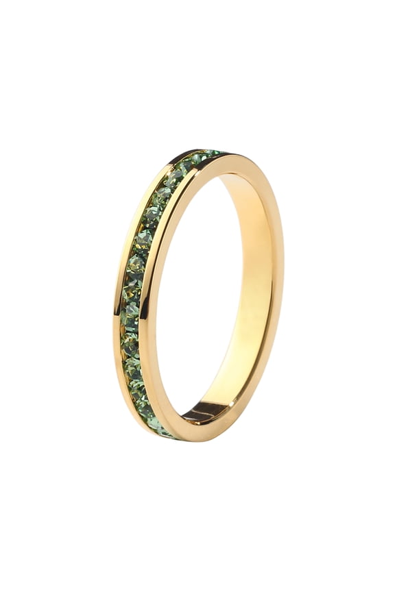 Birthstone Eternity Band Ring Gold-Plated (18K) (Channel Set/Full Round), Stackable Fashion Ring with Crystal Birthstone