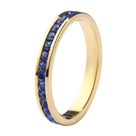 Muses Art Design Birthstone Eternity Band Ring Gold-Plated (18K) (Channel Set/Full Round), Stackable Fashion Ring with Crystal Birthstone