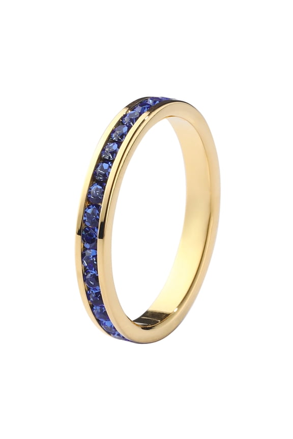 Birthstone Eternity Band Ring Gold-Plated (18K) (Channel Set/Full Round), Stackable Fashion Ring with Crystal Birthstone