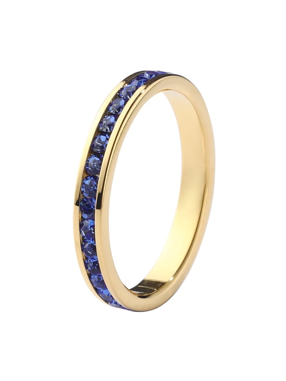 Birthstone Eternity Band Ring Gold-Plated (18K) (Channel Set/Full Round), Stackable Fashion Ring with Crystal Birthstone