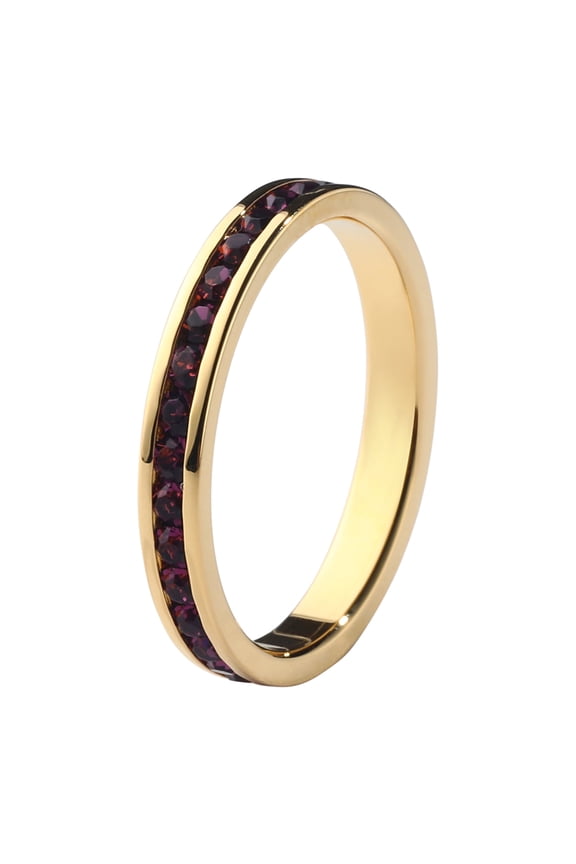 Birthstone Eternity Band Ring Gold-Plated (18K) (Channel Set/Full Round), Stackable Fashion Ring with Crystal Birthstone