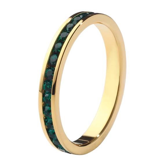 Muses Art Design Birthstone Eternity Band Ring Gold-Plated (18K) (Channel Set/Full Round), Stackable Fashion Ring with Crystal Birthstone