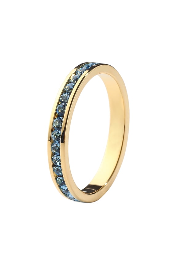 Birthstone Eternity Band Ring Gold-Plated (18K) (Channel Set/Full Round), Stackable Fashion Ring with Crystal Birthstone