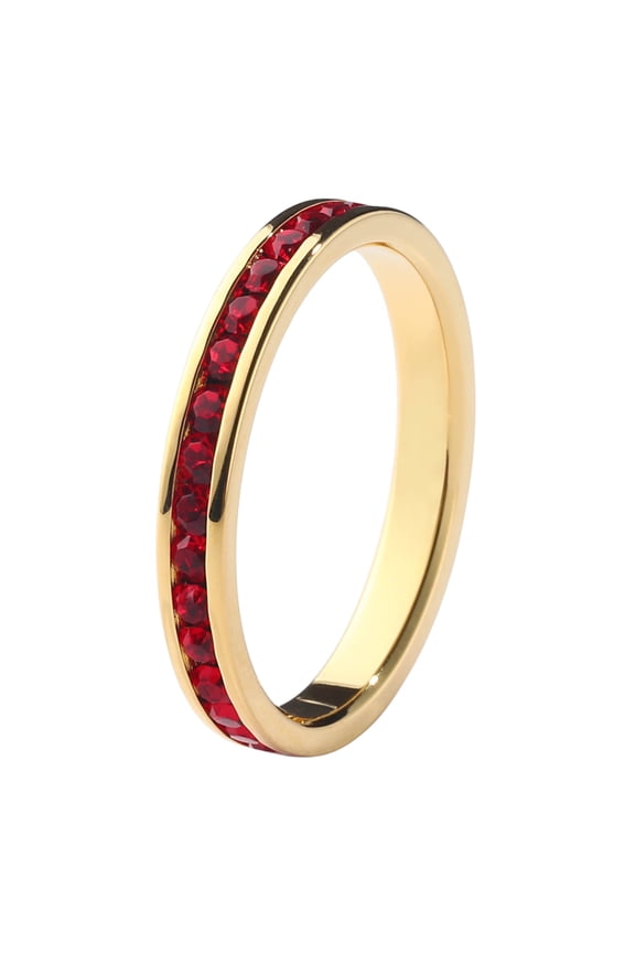 Birthstone Eternity Band Ring Gold-Plated (18K) (Channel Set/Full Round), Stackable Fashion Ring with Crystal Birthstone