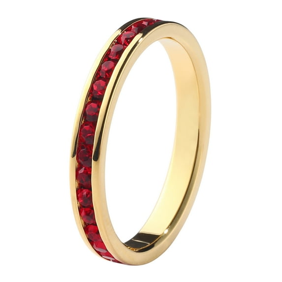 Muses Art Design Birthstone Eternity Band Ring Gold-Plated (18K) (Channel Set/Full Round), Stackable Fashion Ring with Crystal Birthstone