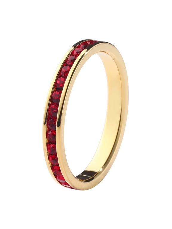 Birthstone Eternity Band Ring Gold-Plated (18K) (Channel Set/Full Round), Stackable Fashion Ring with Crystal Birthstone