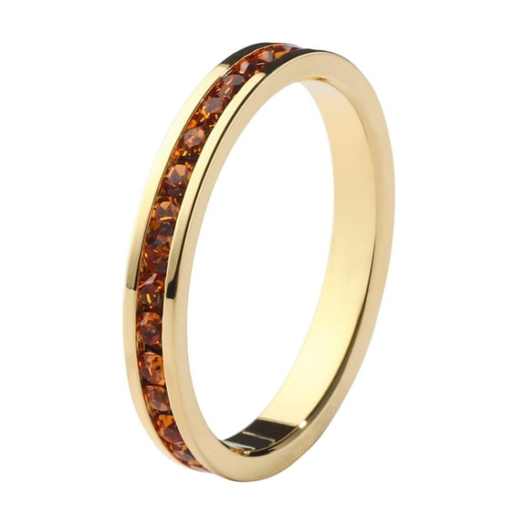 Muses Art Design Birthstone Eternity Band Ring Gold-Plated (18K) (Channel Set/Full Round), Stackable Fashion Ring with Crystal Birthstone
