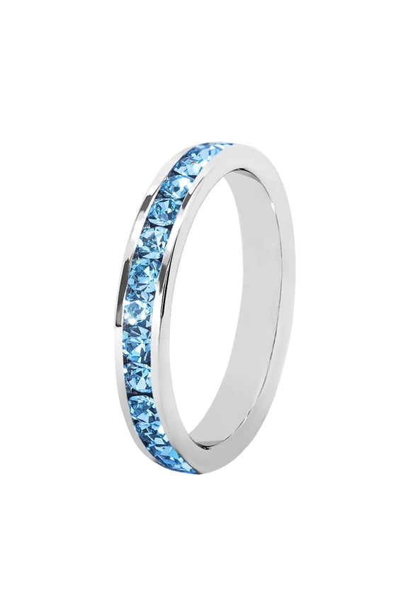 Birthstone Eternity Band Ring (Channel Set/Full Round), Stackable Fashion Ring with Crystal Birthstone