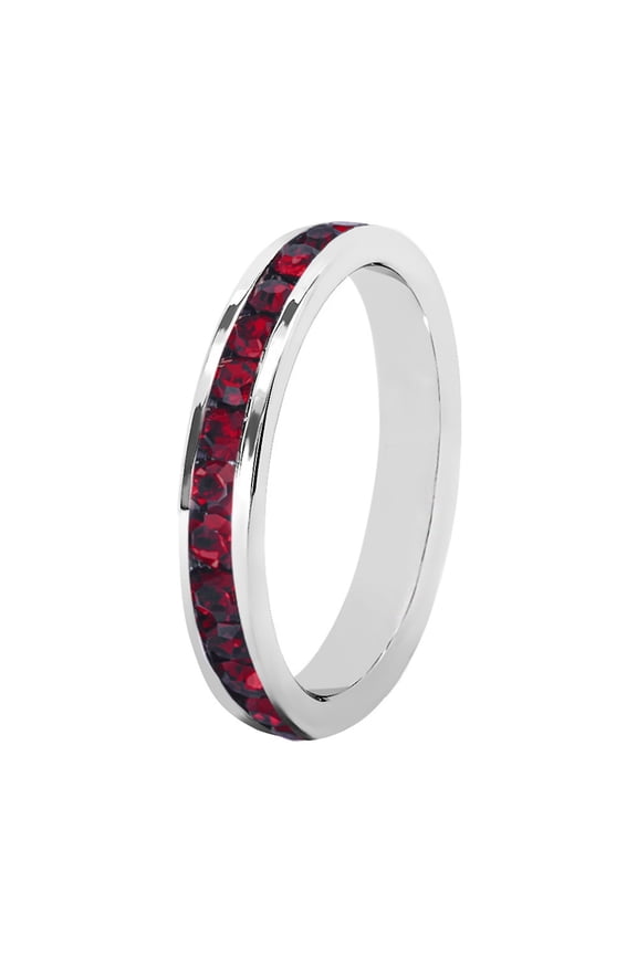 Birthstone Eternity Band Ring (Channel Set/Full Round), Stackable Fashion Ring with Crystal Birthstone