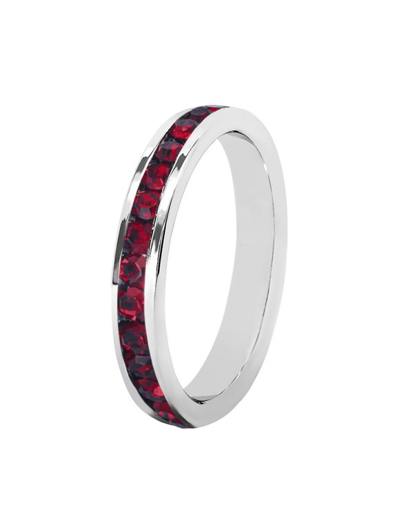 Birthstone Eternity Band Ring (Channel Set/Full Round), Stackable Fashion Ring with Crystal Birthstone