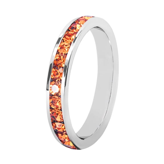 Muses Art Design Birthstone Eternity Band Ring (Channel Set/Full Round), Stackable Fashion Ring with Crystal Birthstone