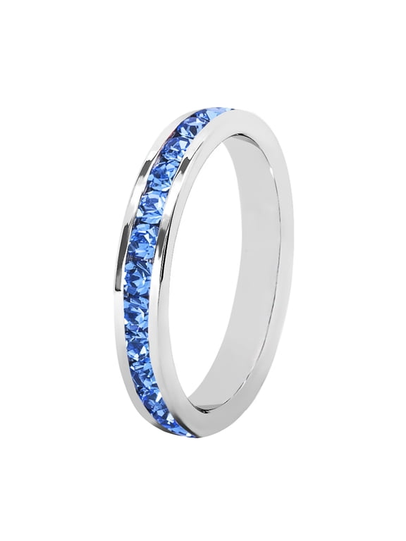 Birthstone Eternity Band Ring (Channel Set/Full Round), Stackable Fashion Ring with Crystal Birthstone