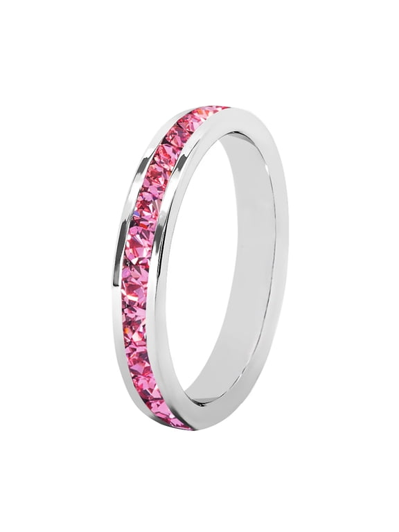 Birthstone Eternity Band Ring (Channel Set/Full Round), Stackable Fashion Ring with Crystal Birthstone