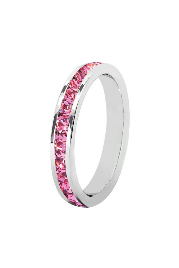 Birthstone Eternity Band Ring (Channel Set/Full Round), Stackable Fashion Ring with Crystal Birthstone