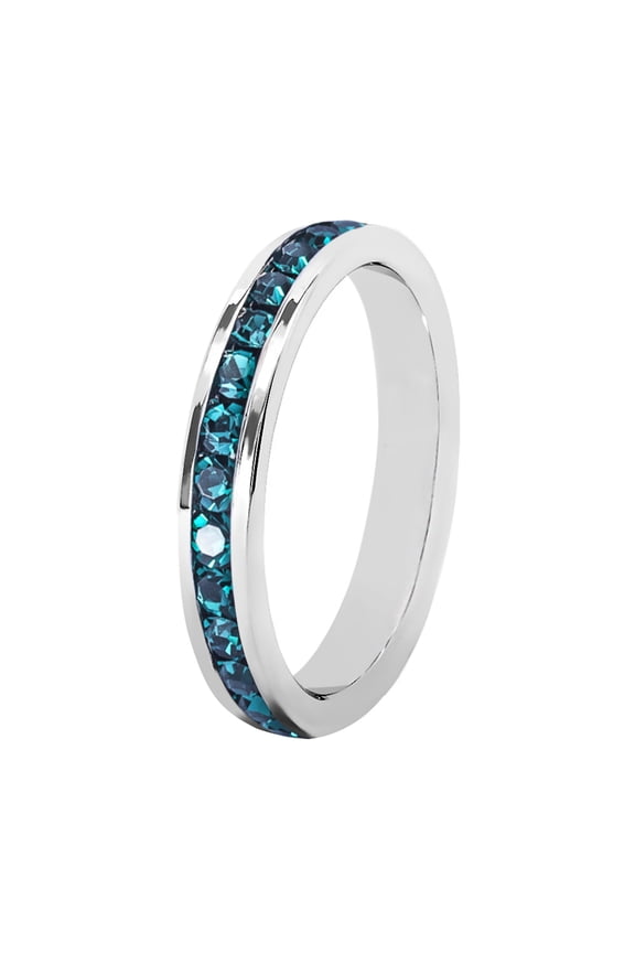 Birthstone Eternity Band Ring (Channel Set/Full Round), Stackable Fashion Ring with Crystal Birthstone