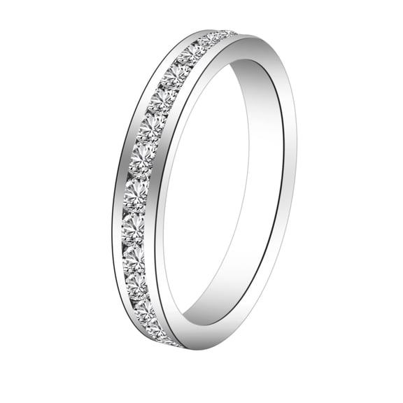 Muses Art Design Birthstone Eternity Band Ring (Channel Set/Full Round), Stackable Fashion Ring with Crystal Birthstone