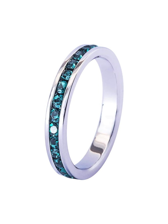 Muses Art Design Birthstone Eternity Band Ring (Channel Set/Full Round), Stackable Fashion Ring with Swarovski Crystal Birthstone May - Emerald 6