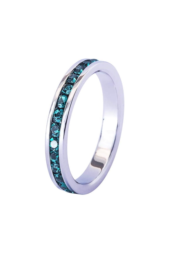 Muses Art Design Birthstone Eternity Band Ring (Channel Set/Full Round), Stackable Fashion Ring with Swarovski Crystal Birthstone May - Emerald 6