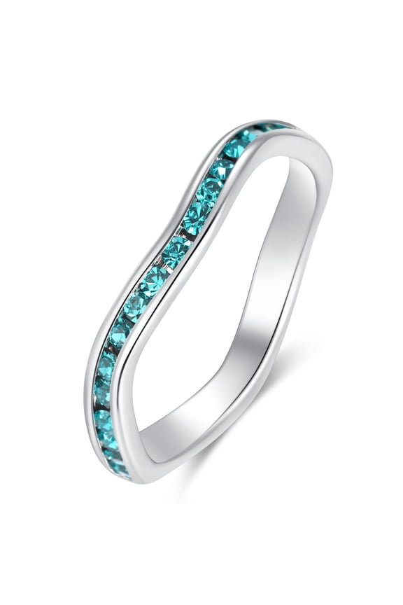Birthstone Eternity Band Ring Wave Style (Channel Set/Full Round), Stackable Fashion Ring with Crystal Birthstone