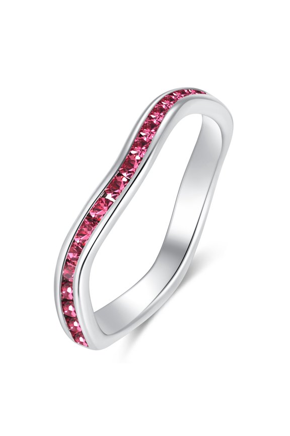 Birthstone Eternity Band Ring Wave Style (Channel Set/Full Round), Stackable Fashion Ring with Crystal Birthstone