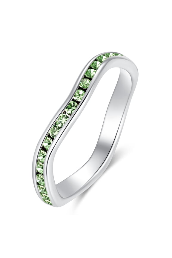 Birthstone Eternity Band Ring Wave Style (Channel Set/Full Round), Stackable Fashion Ring with Crystal Birthstone
