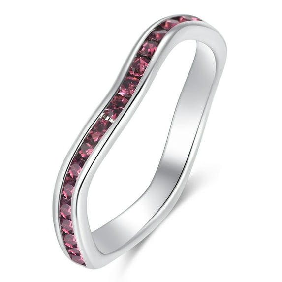 Muses Art Design Birthstone Eternity Band Ring Wave Style (Channel Set/Full Round), Stackable Fashion Ring with Crystal Birthstone