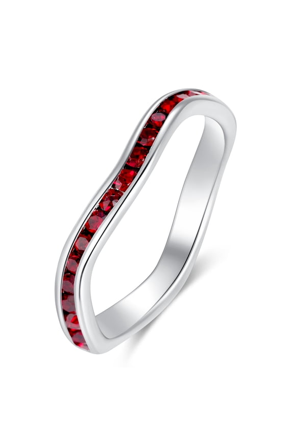 Birthstone Eternity Band Ring Wave Style (Channel Set/Full Round), Stackable Fashion Ring with Crystal Birthstone