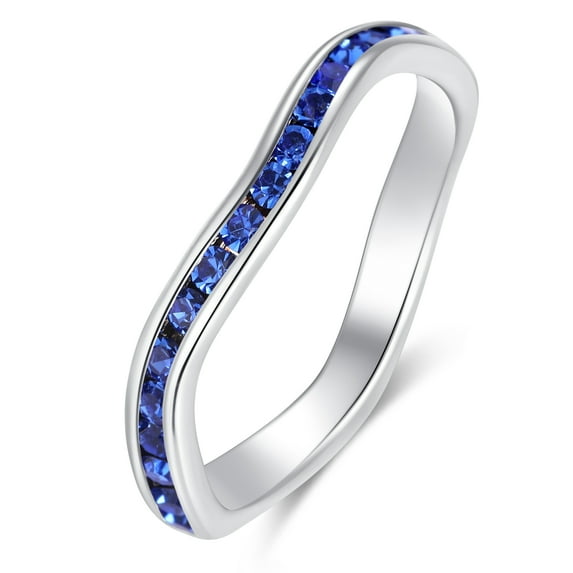 Muses Art Design Birthstone Eternity Band Ring Wave Style (Channel Set/Full Round), Stackable Fashion Ring with Crystal Birthstone