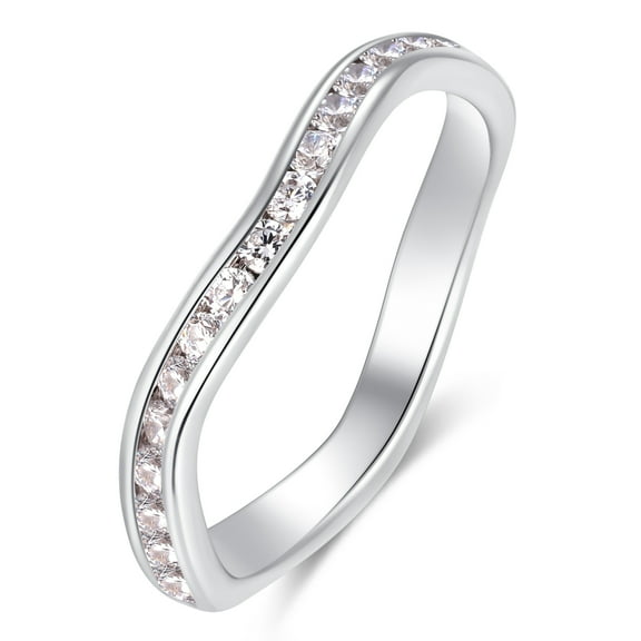 Muses Art Design Birthstone Eternity Band Ring Wave Style (Channel Set/Full Round), Stackable Fashion Ring with Crystal Birthstone